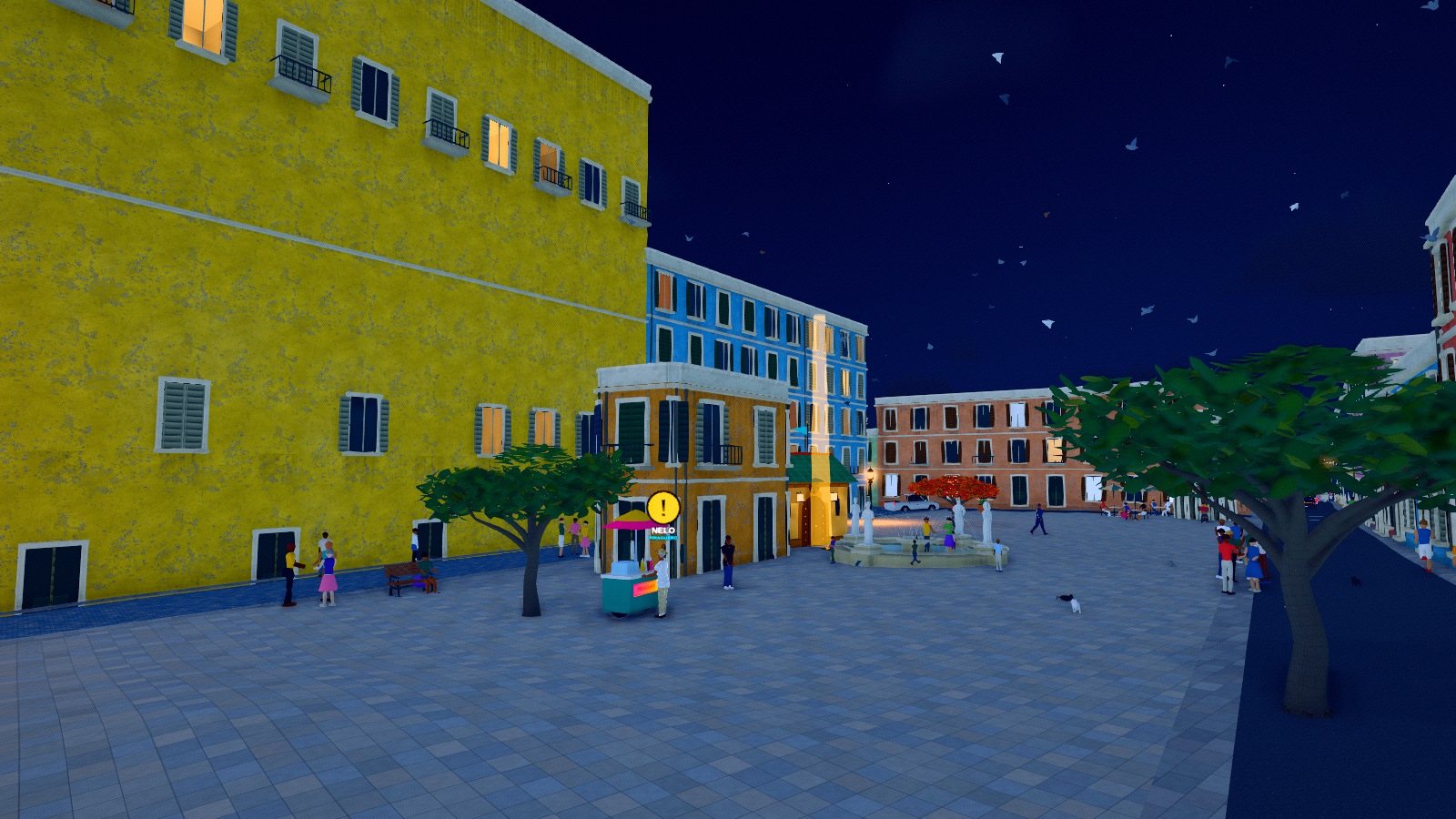 La plaza de noche, capturado en el motor del juego