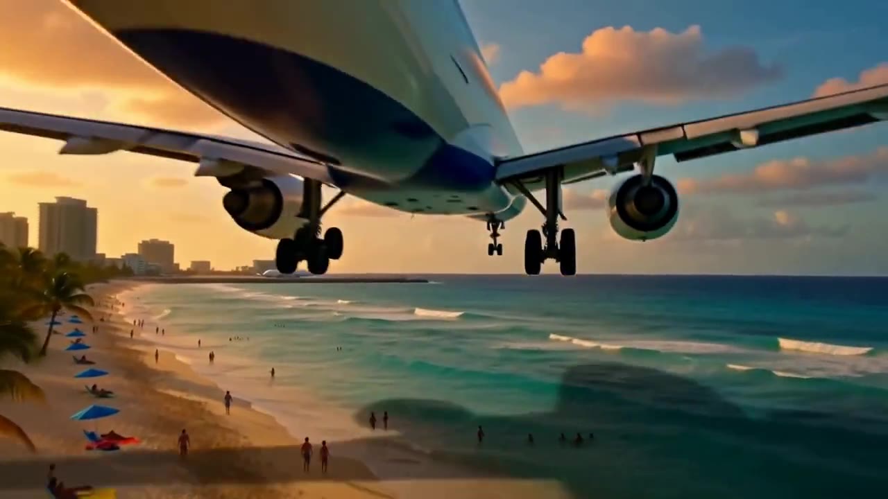 Avión en aproximación final sobre la playa de Isla Verde